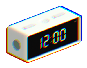 A 3D image of a digital alarm clock.